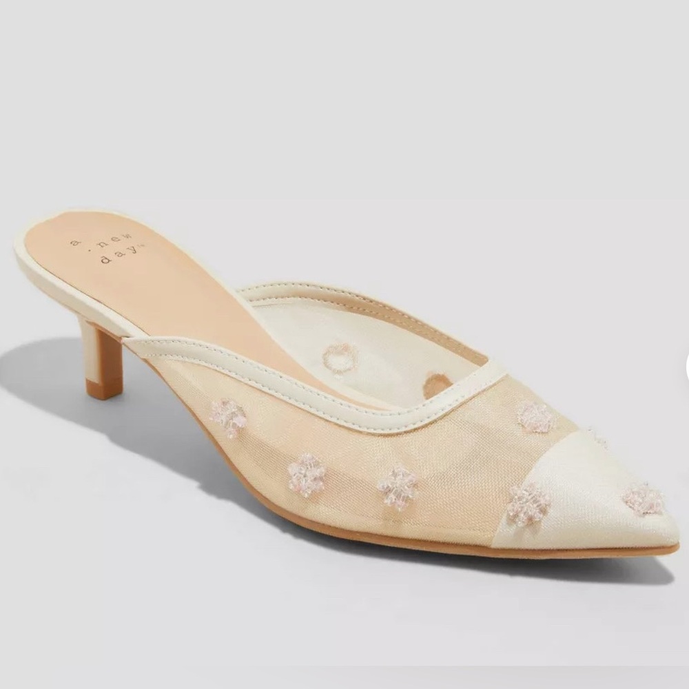 Women's Delilah Embellished Floral Mule Heels - a New Day - beige - sz 8 - new